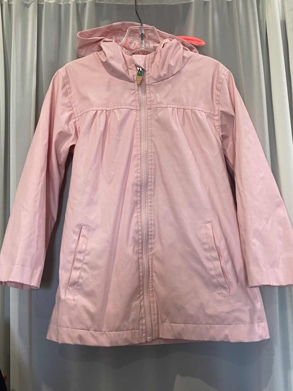 Cat & Jack Pink Girls' Lined Raincoat Hood Ears Carrot Charm Zipper 5T